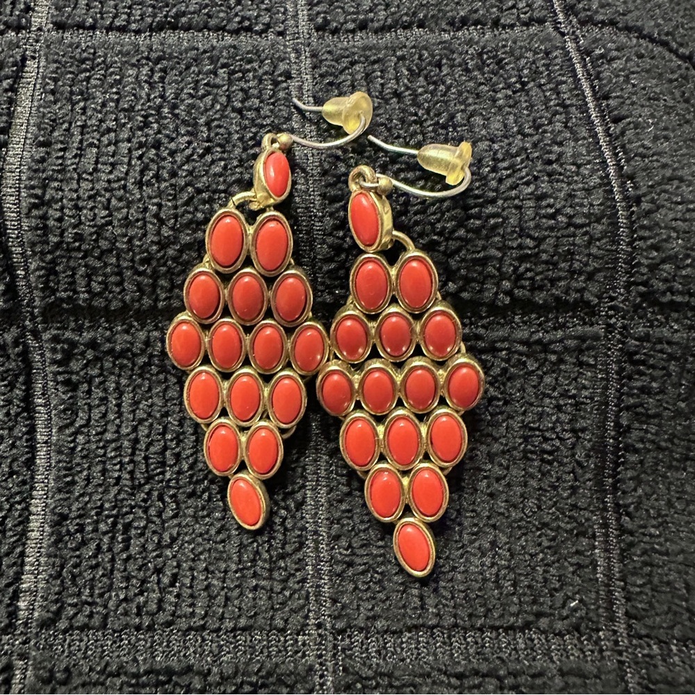 NWOT: Lucky Brand Red and Gold Layered Drop Earrings